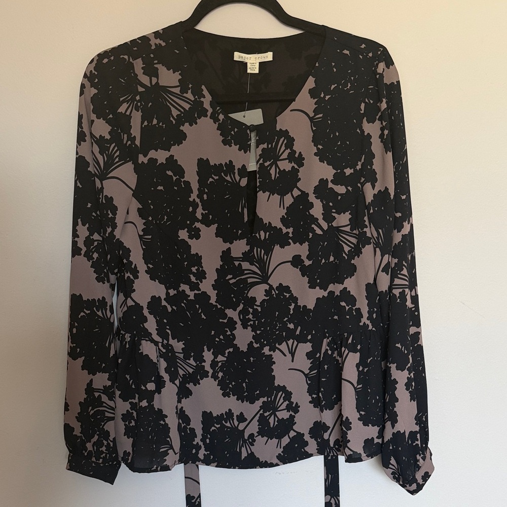 Anthropologie Black and Taupe Floral Blouse